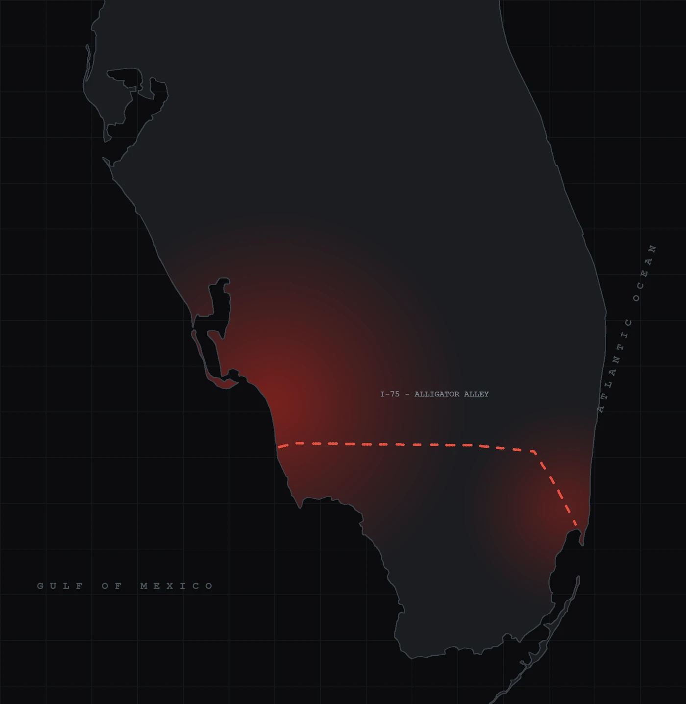 Map of South Florida showing Best Towing coverage from Cape Coral and Fort Myers through Naples, and across I-75 to Miami